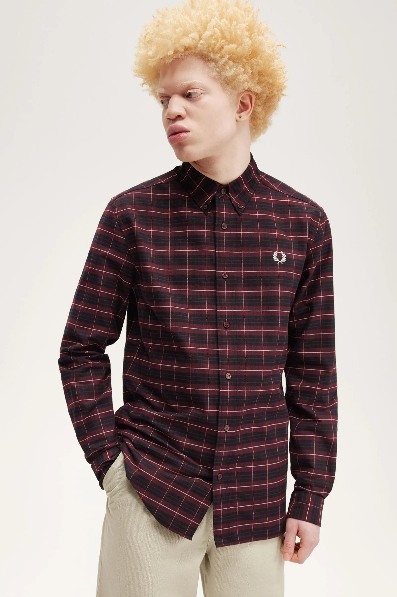 Camisa a cuadros escoceses en algodón Oxford cepillado