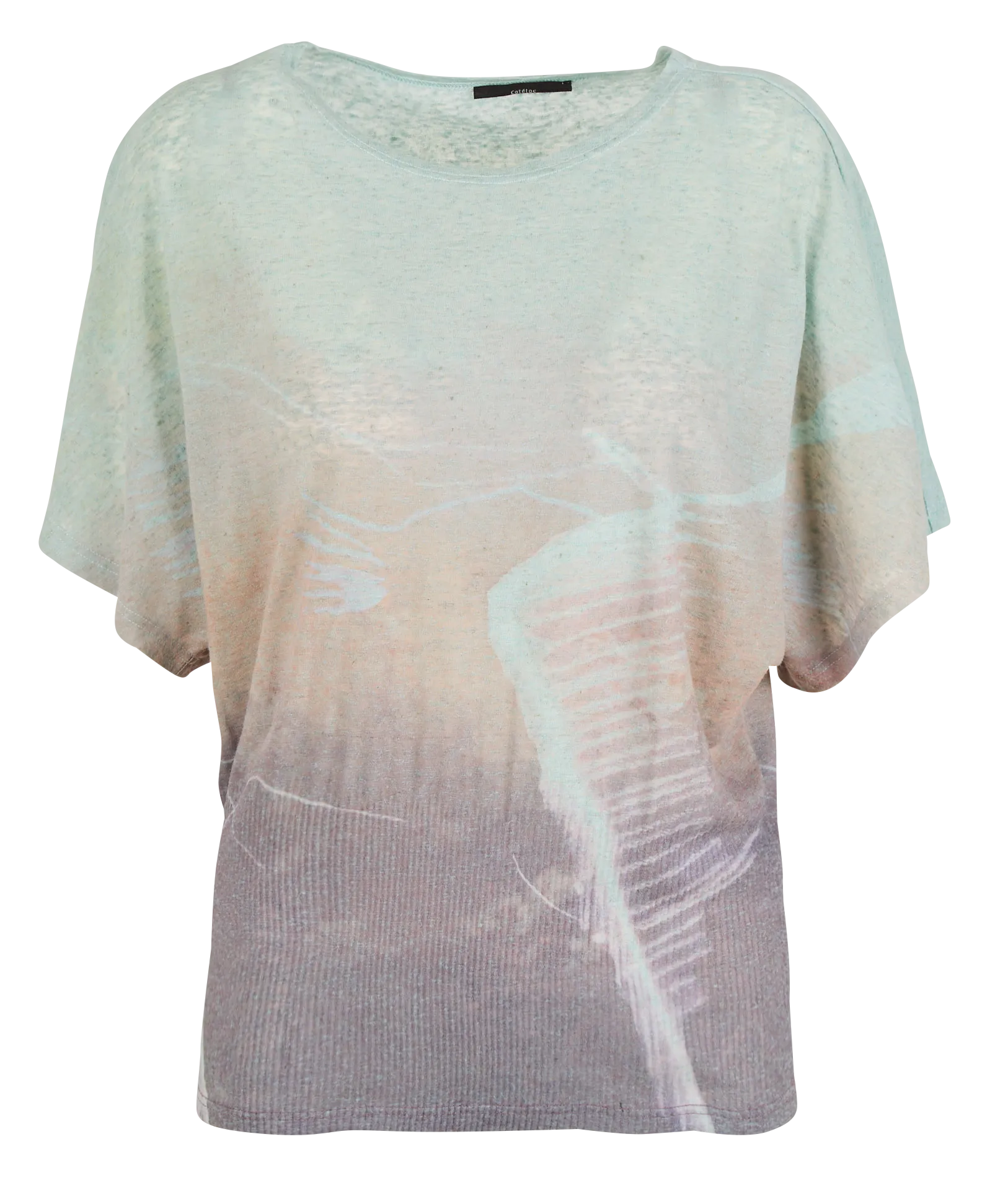 COTELAC Camiseta de cuello barco recto de lino mezclado en gris