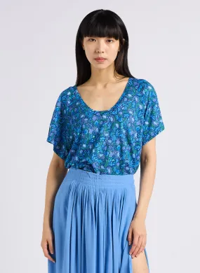 EKYOG TAL - Top holgado estampado de lino en azul