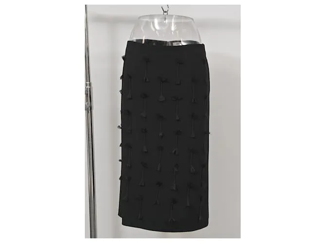 Falda con detalle de borlas trenzadas de Jason Wu en lana negra Negro 