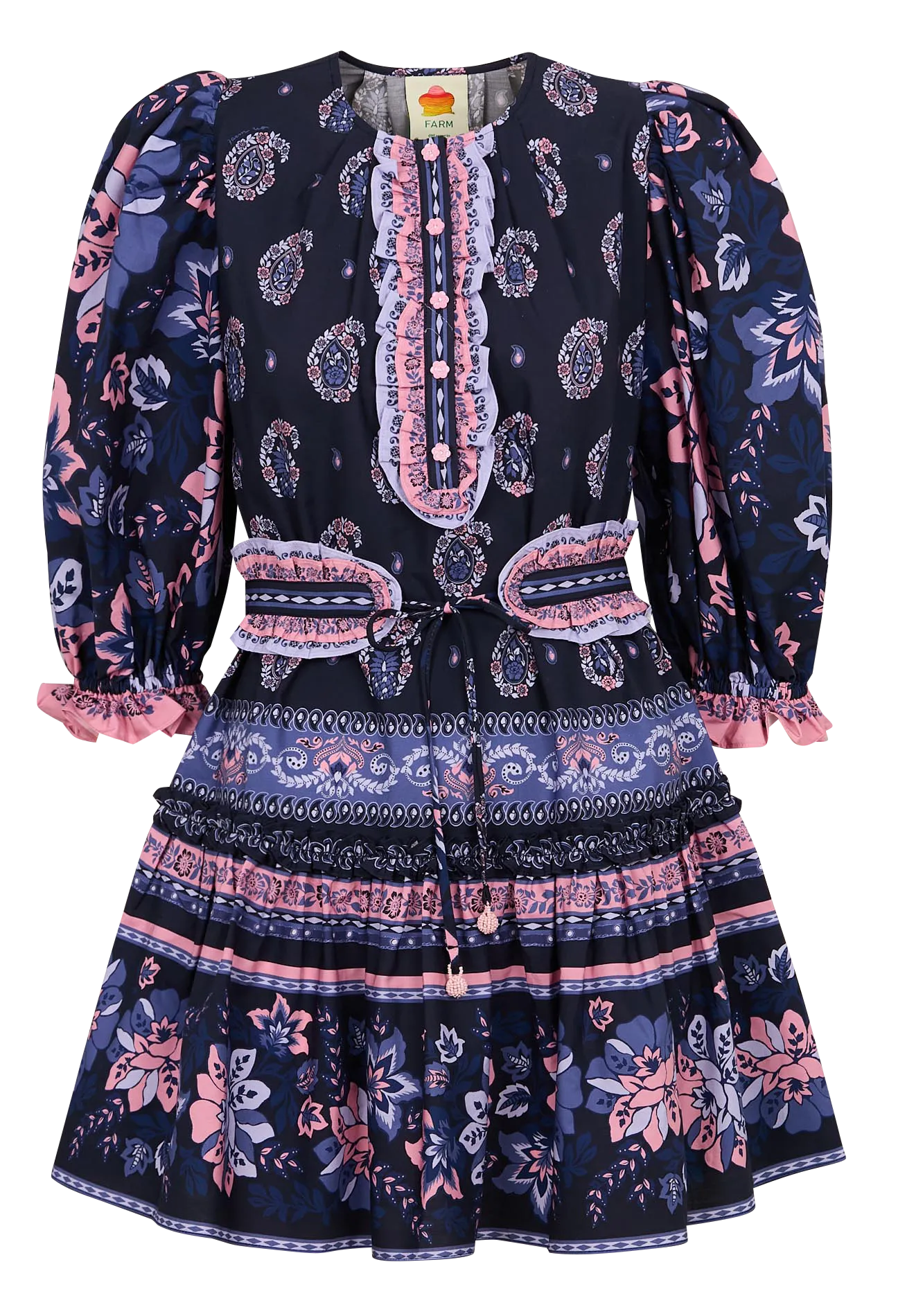 FARM RIO Short ancho de lino en azul