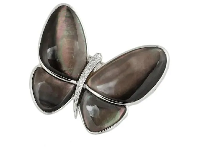 Otras joyas & Other Stories K18 ORO BLANCO, Broche de mariposa con diamantes y conchas, Sin marca, Plata Mujer - Preloved en