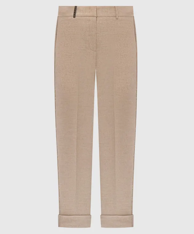Peserico Beige pants with wool with monil chain