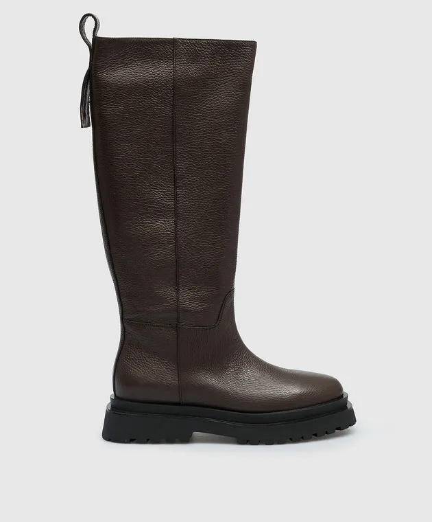Peserico Brown leather boots with monil chain
