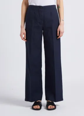 POMANDERE Pantalón recto de mezcla de lino y algodón en azul