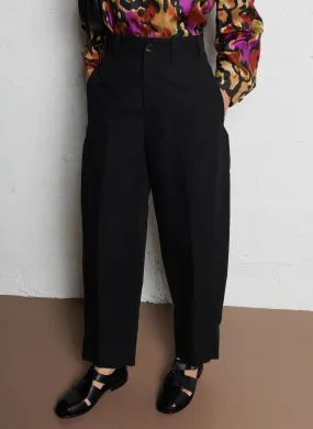 SOEUR ALOUETTE - Pantalón ancho de mezcla de algodón y lino con talle alto en negro