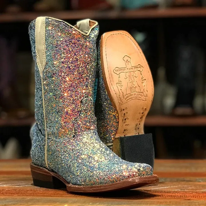 Tanner Mark Girl's Leather Square Toe Boots - Blue Mermaid