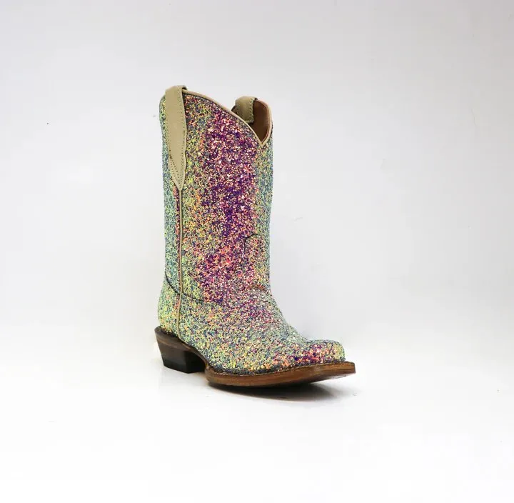 Tanner Mark Girl's Leather Square Toe Boots - Blue Mermaid