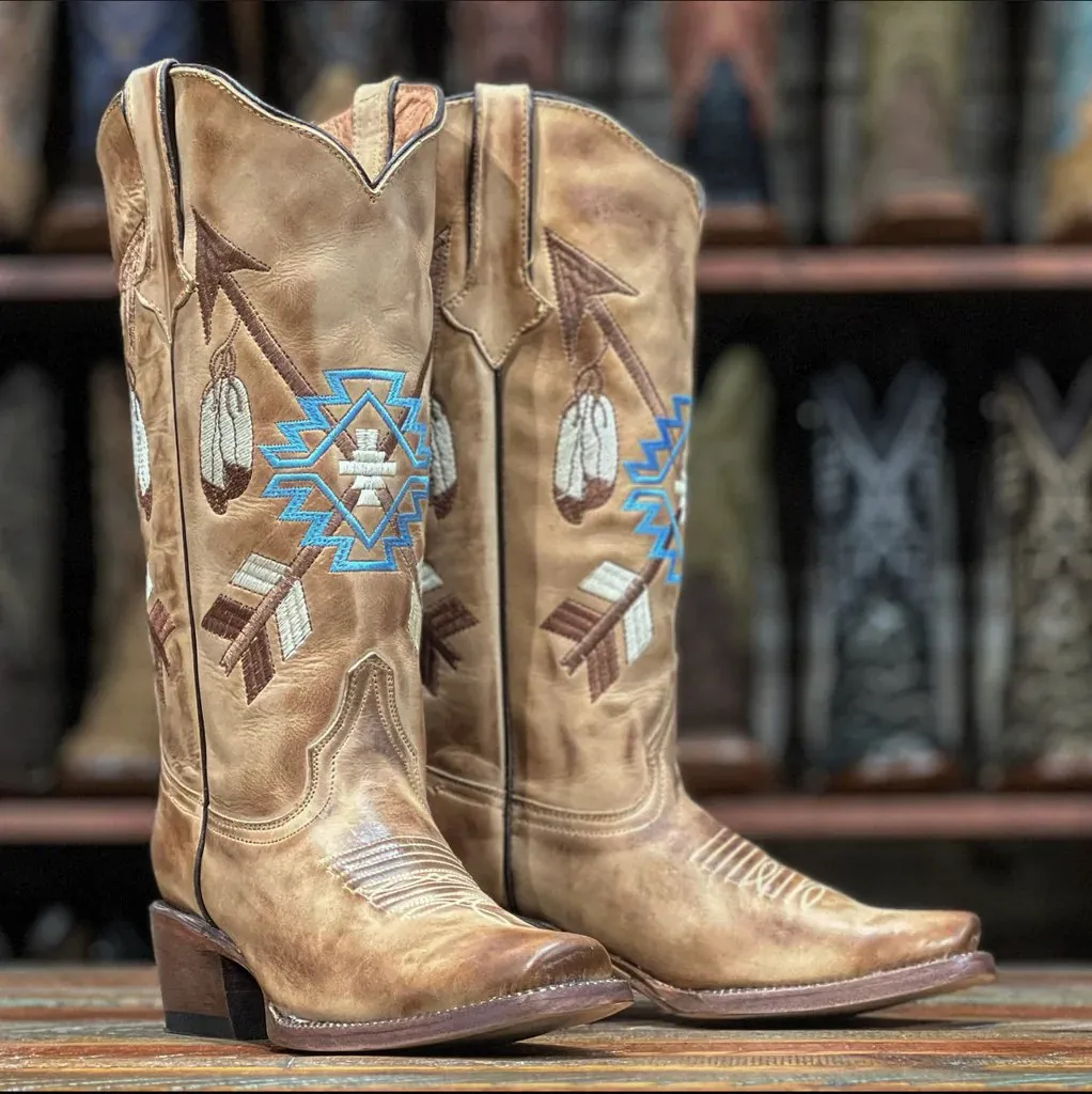 Tanner Mark Women's Santa Fe Square Toe Leather Boots Burnished Sand