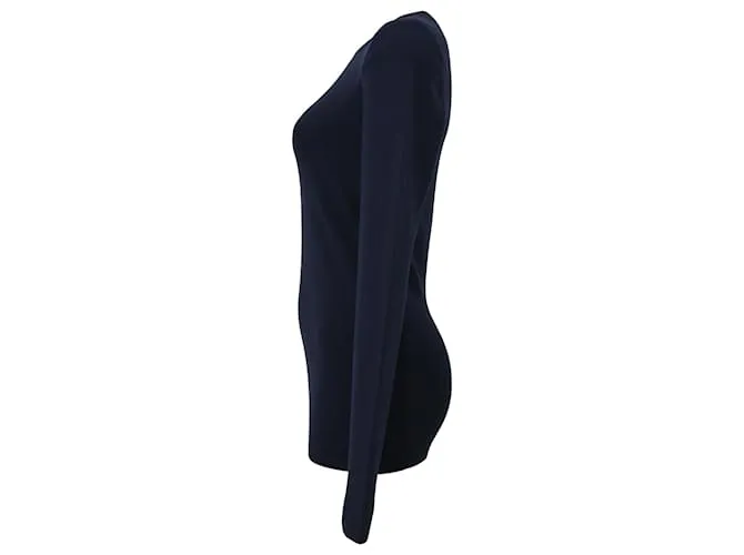 Top de cuello redondo elástico Joseph en lana azul marino 