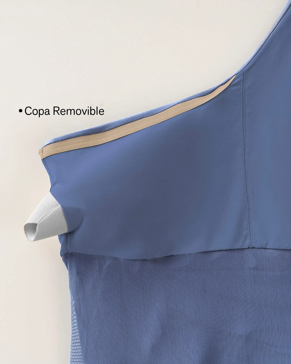 Traje de bao entero de compresión de abdomen y hombro asimétrico