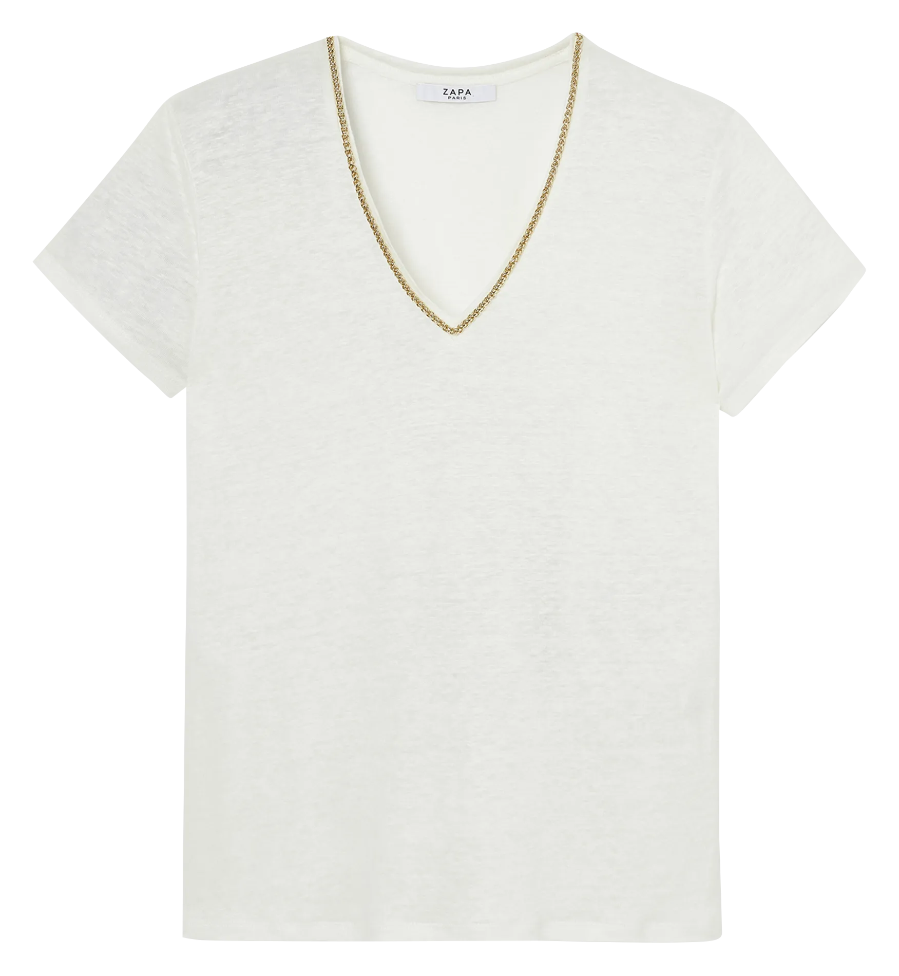 ZAPA TASMANIE - Camiseta de lino con cuello de pico en blanco